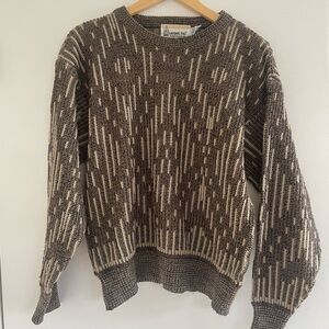 London Fog Brown & Cream Textured Crewneck Sweater